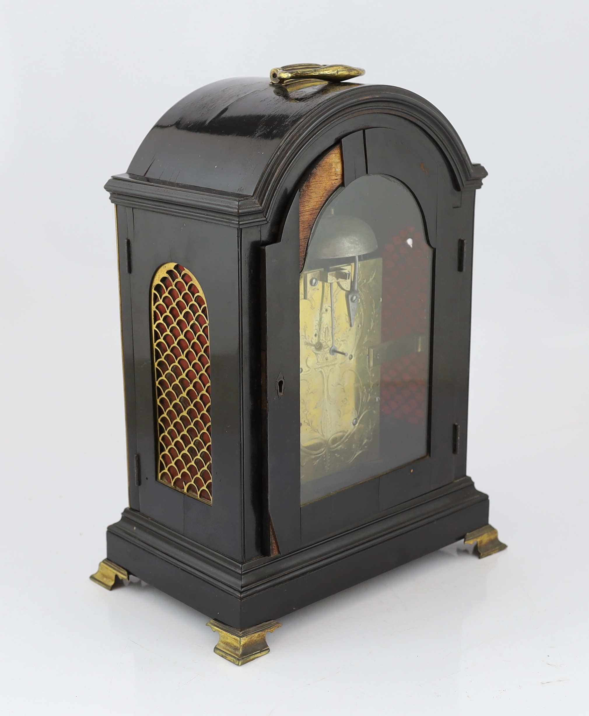 Charles Bayles of Hampstead, a George III ebonised eight day repeating bracket clock, 32cm wide, 20cm deep, 43cm high